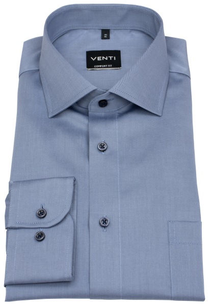 Venti Chemise - Comfort Fit - Twill - bleu - manches raccourcies 58 cm