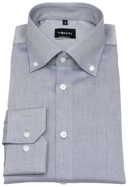 Venti Hemd - Modern Fit - Button Down Kragen - Oxford Struktur - blau