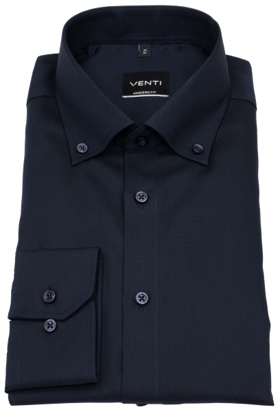 Venti Hemd - Modern Fit - Button Down Kragen - Oxford Struktur - dunkelblau