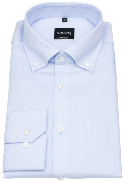 Venti Hemd - Modern Fit - Button Down Kragen - Oxford Struktur - hellblau
