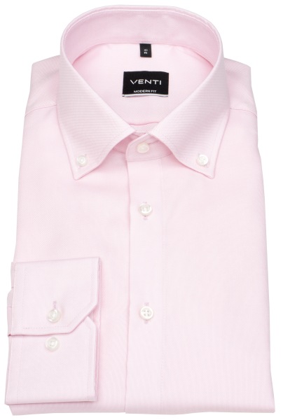Venti Hemd - Modern Fit - Button Down Kragen - Oxford Struktur - rosé