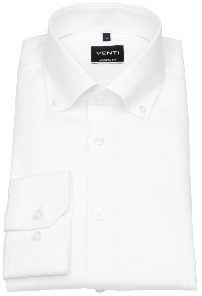 Venti Hemd - Modern Fit - Button Down Kragen - Oxford Struktur - weiß