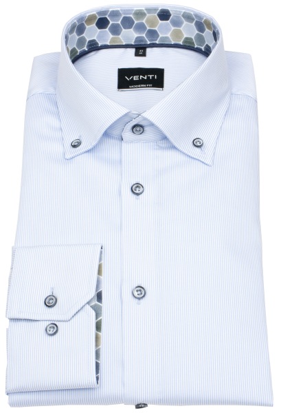 Venti Hemd - Modern Fit - Button Down Kragen - Streifen - hellblau