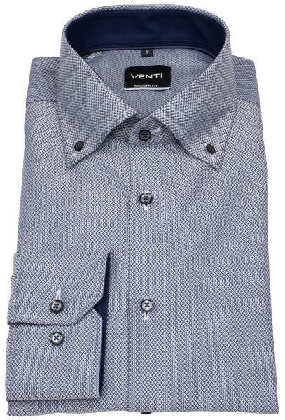 Venti Hemd - Modern Fit - Button Down - Struktur - Kontrastknöpfe - blau