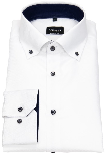 Venti Hemd - Modern Fit - Button Down - Struktur - Kontrastknöpfe - weiß