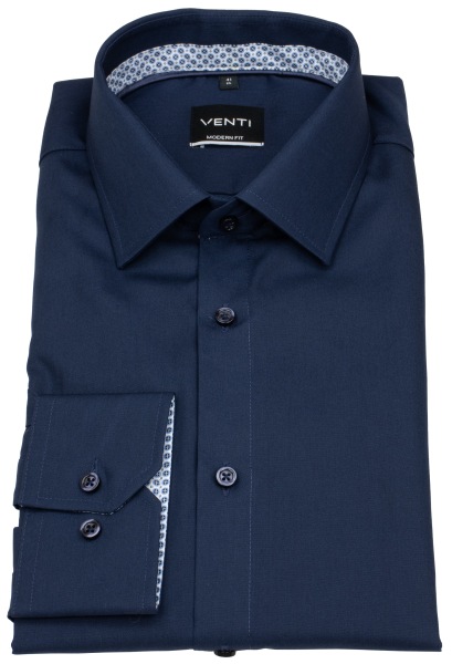 Venti Hemd - Modern Fit - Kentkragen - Kontrastknöpfe - dunkelblau