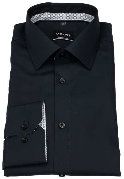 Venti Hemd - Modern Fit - Kentkragen - Kontrastknöpfe - schwarz