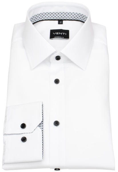 Venti Hemd - Modern Fit - Kentkragen - Kontrastknöpfe - weiß