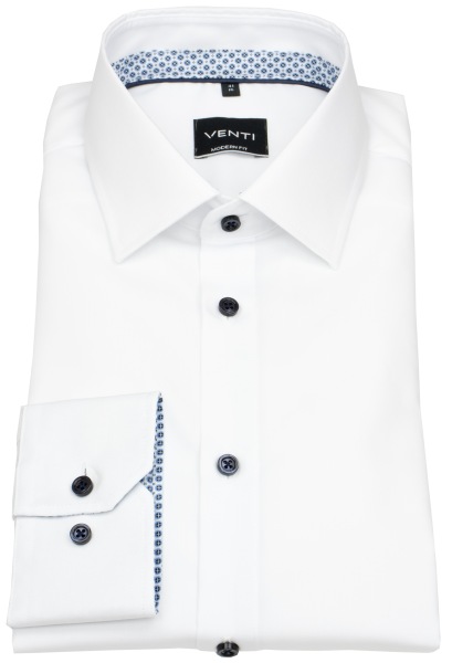 Venti Hemd - Modern Fit - Kentkragen - Kontrastknöpfe - weiß