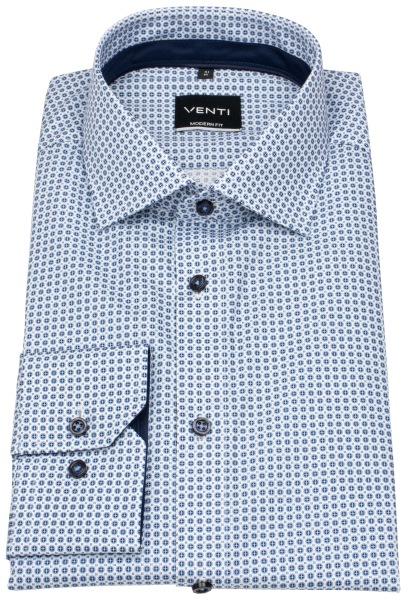 Venti Hemd - Modern Fit - Kentkragen - Print - blau / weiß