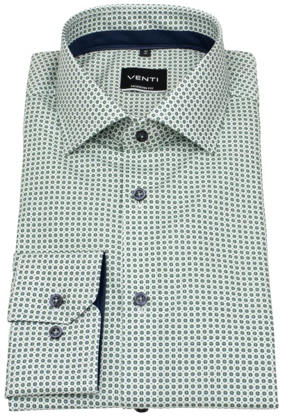Venti Hemd - Modern Fit - Kentkragen - Print - grün / weiß