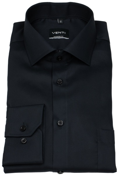 Venti Hemd - Modern Fit - Kentkragen - Twill - schwarz