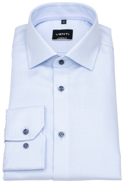 Venti Hemd - Modern Fit - Struktur - Kontrastknöpfe - hellblau