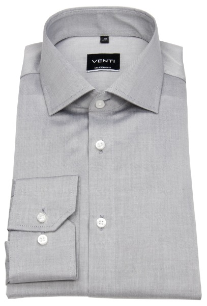 Venti Hemd - Modern Fit - Twill - grau - extra langer Arm 72cm